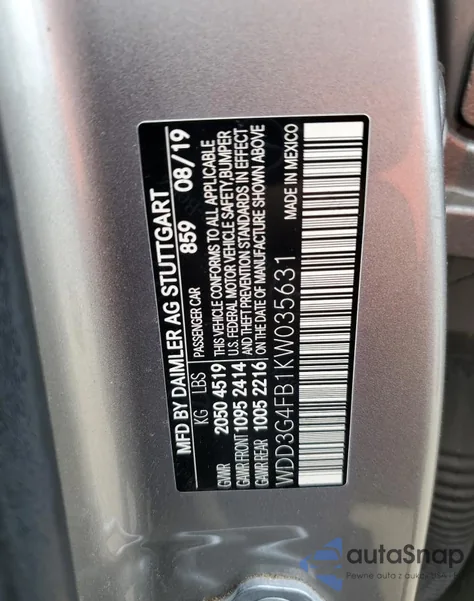 2019 Mercedes-Benz A 220 4Matic from USA, damaged, VIN WDD3G4FB1KW035631